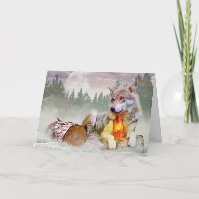 Carte Scène de Noël sous la neige du loup d'hiver (Devant)