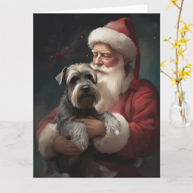 Carte Schnauzer avec Noël Festif du Père Noël (Fleur jaune)
