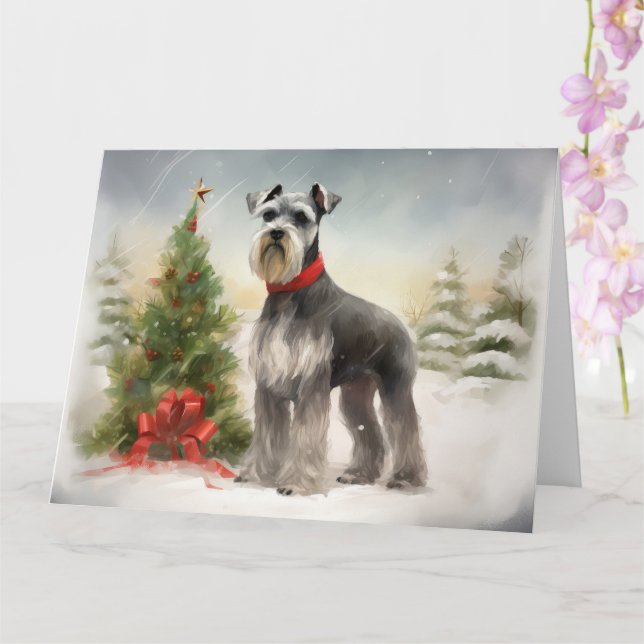 Carte Schnauzer Chien à Noël de neige (Orchidée)