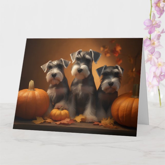 Carte Schnauzer Chiot Automne Citrouille de plaisir (Orchidée)