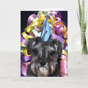 Carte Schnauzer de fête d'anniversaire avec ruban Derriè