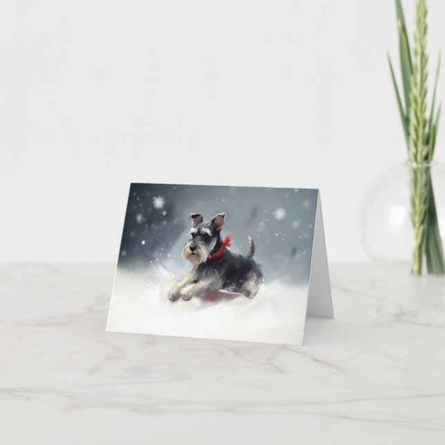 Carte Schnauzer miniature neige de Noël hiver (Devant)
