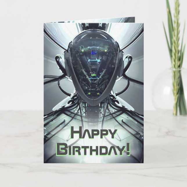 Carte Sci-Fi Cyber Droid Fighter Pilot Anniversaire (Devant)