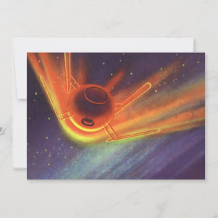 Carte Science-fiction vintage, fusée lumineuse dans l'es