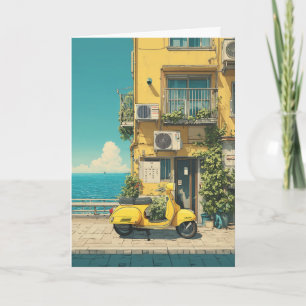 Carte Scooter jaune au bord de la mer