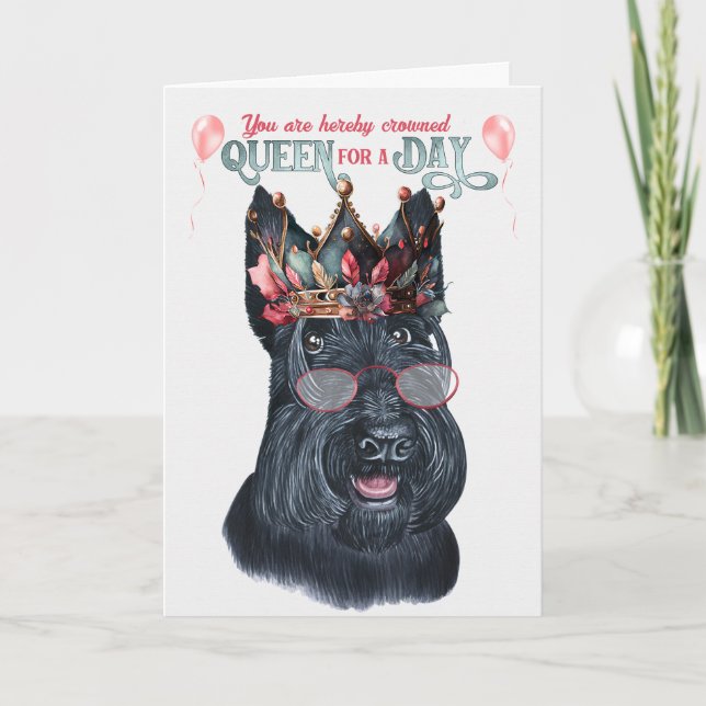 Carte Scottish Terrier Queen pour une journée d'annivers (Devant)