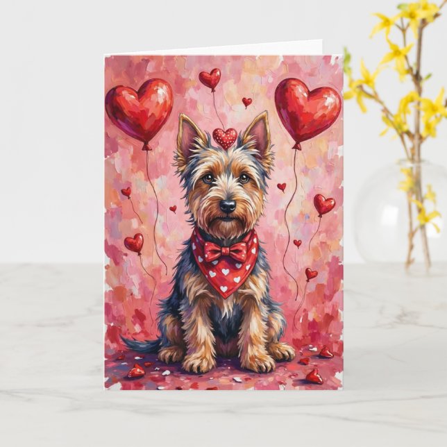 Carte Scottish Terrier Valentine Dog Sitting with Hearts (Fleur jaune)