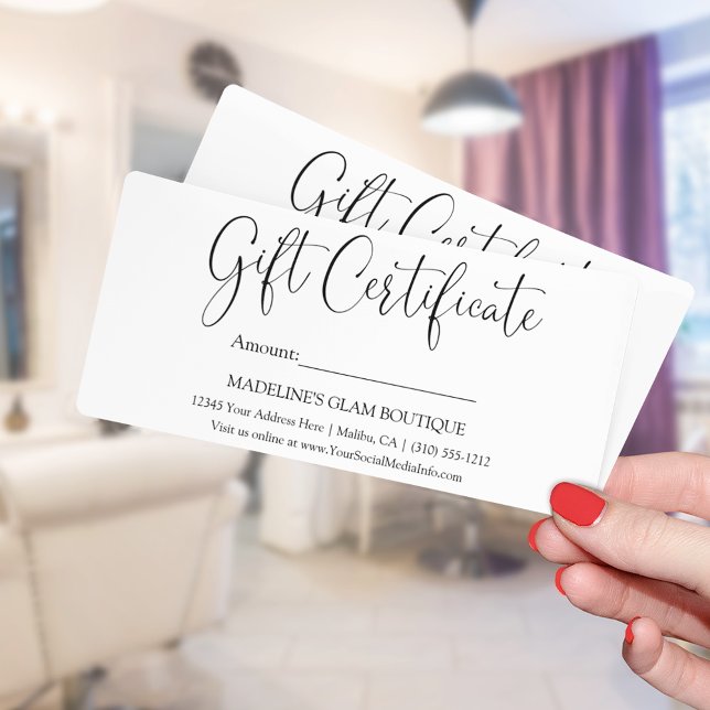 Carte Script de calligraphie Certificat cadeau d'affaire (Customize to change your personalized text style, size, color or to add more text to back.)