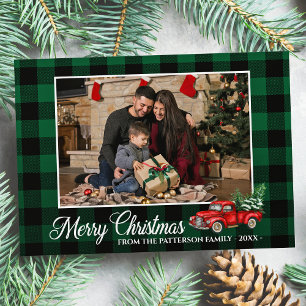 Carte Script de calligraphie Photo vert Plaid Camion rou