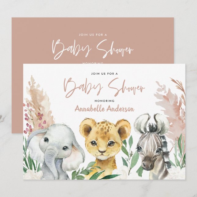 Carte Script de safari floral botanique animal mignon (Devant / Derrière)