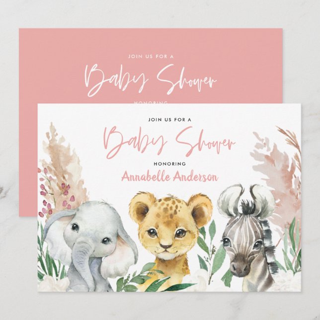 Carte Script de safari floral botanique animal mignon (Devant / Derrière)