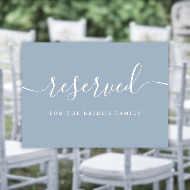 Carte Script Dusty Blue Mariage Réservé Chaise Connexion (Script Dusty Blue Wedding Reserved Chair Sign)
