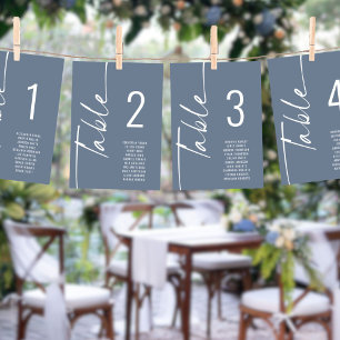 Carte Script Dusty Blue Table Number Noms de siège Graph