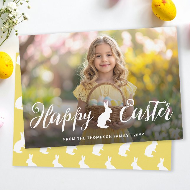 Carte Script Font With Bunny Motif Easter Photo Template (Créateur téléchargé)