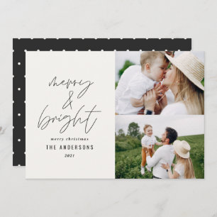 Carte Script moderne 1 photo noir blanc Noël