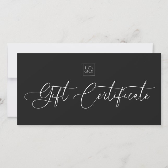 Carte Script moderne Chic Business Logo Certificat cadea (Devant)