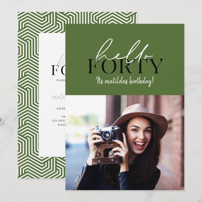 Carte Script moderne et photo géométrique 40e anniversai (Devant / Derrière)