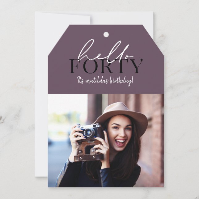 Carte Script moderne et photo géométrique 40e anniversai (Devant)