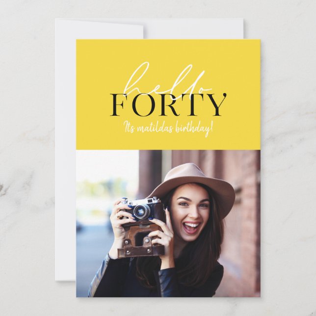 Carte Script moderne et photo géométrique 40e anniversai (Devant)