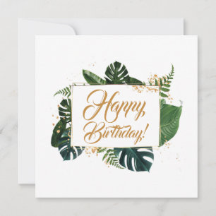 Carte Script Moderne Feuilles verts heureux anniversaire