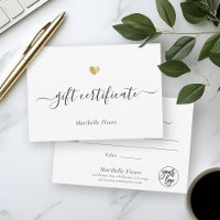 Script moderne Gold Heart Logo Certificat cadeau