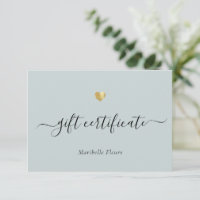 Script moderne Gold Heart Logo Certificat cadeau