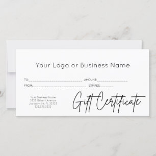 Carte Script moderne Votre Logo Certificat Cadeau Profes