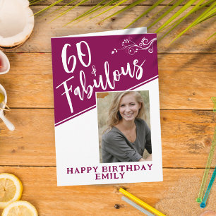 Carte Script Photo Magenta 60 ans et Fabuleux 60e Annive