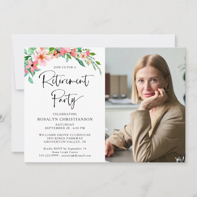 Carte Scripts photo florale tropicale de la fête de retr (Devant)