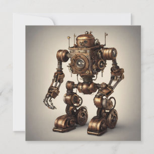 Carte Sculpture de Robot Steampunk en Bronze