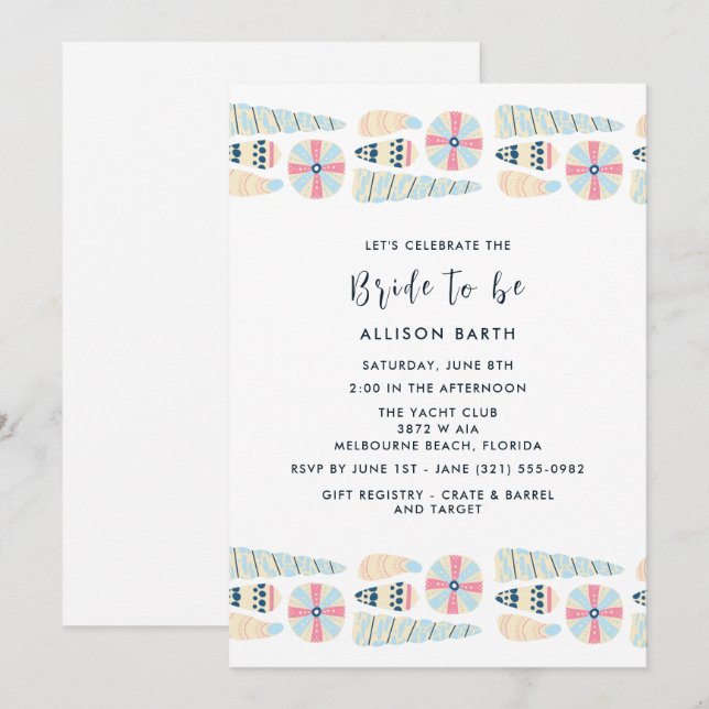 Carte Seashell Beach Fête des mariées Party (Devant / Derrière)