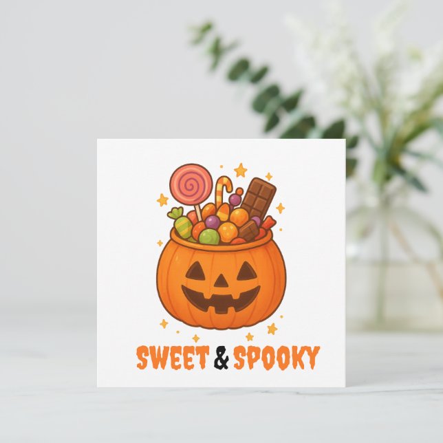 Carte Seau citrouille plein de sucré - Halloween (Debout devant)