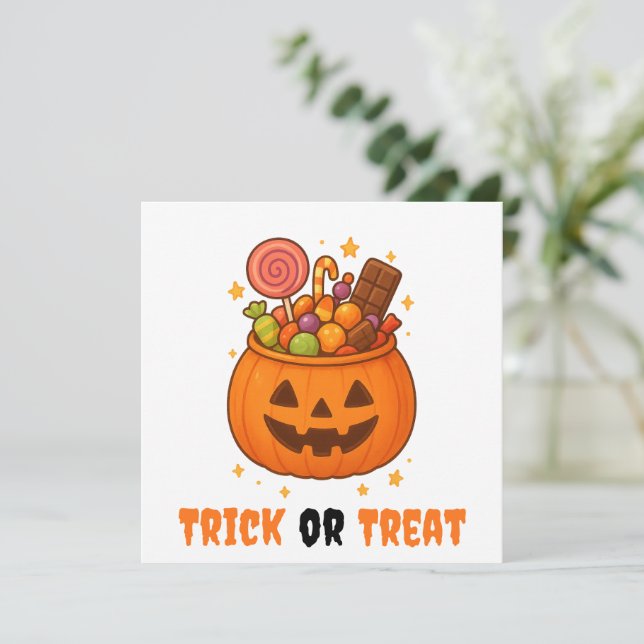 Carte Seau citrouille plein de sucré - Halloween (Debout devant)