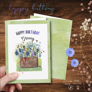 Carte Seau en bois de fleurs sauvages à l'aquarelle Mémé