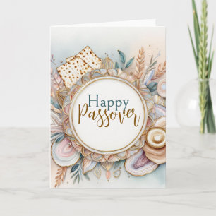 Carte Seder de Pâque heureux Rose Beige Agate Marbre