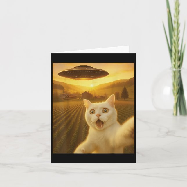 Carte Selfie De Chat Avec Alien Ufo Drôle Cadeaux De Cha (Devant)