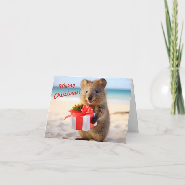 Carte Selfie Quokka à la plage - Noël (Devant)