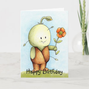 Carte Semis D'Anniversaire Tenant Une Fleur