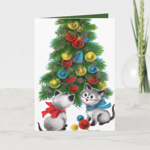 Carte sentiment rétro des amoureux de les chats de Noël 
