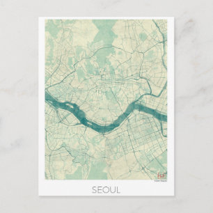 Carte Séoul Aquarelle Vintage bleue
