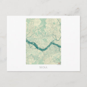 Carte Séoul Aquarelle Vintage bleue