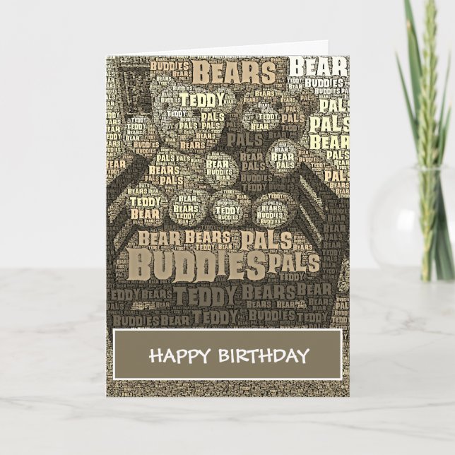 Carte Sepia Teddy Bear Buddies Word Cloud Card (Devant)