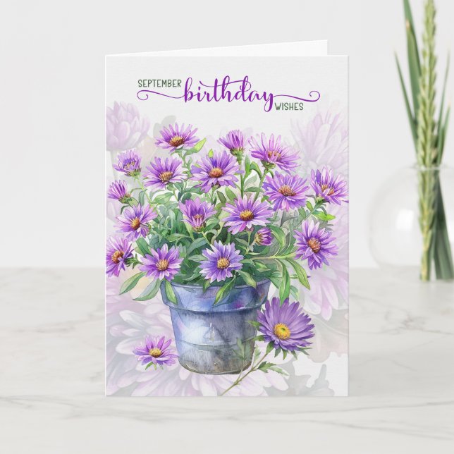 Carte September Birthday Purple Asters Birth Flower (Devant)