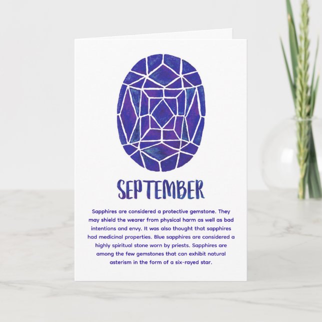 Carte Septembre Birthstone Sapphire Anniversaire (Devant)