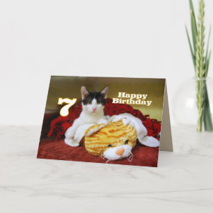 Carte Septième anniversaire Kitten avec Tigre de Jouet
