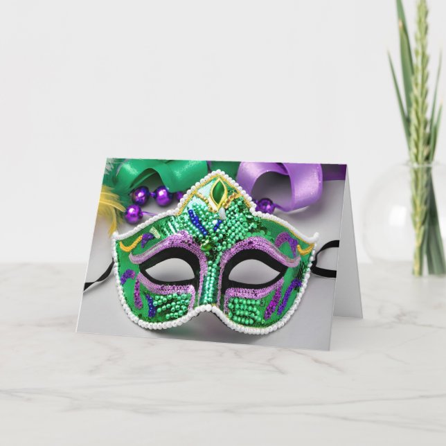 Carte Sequin Mardi Gras Masque Anniversaire (Devant)