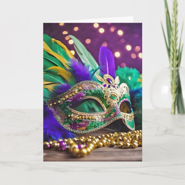 Carte Sequin Mardi Gras Masque Anniversaire (Devant)