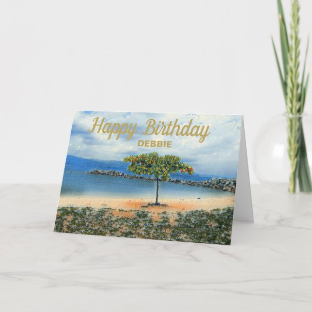 CARTE SERENE TROPICAL BEACH PERSONNALISÉ ANNIVERSAIRE (Devant)