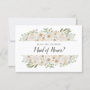 Carte Serez-vous ma demoiselle d'honneur Blanc Floral Él