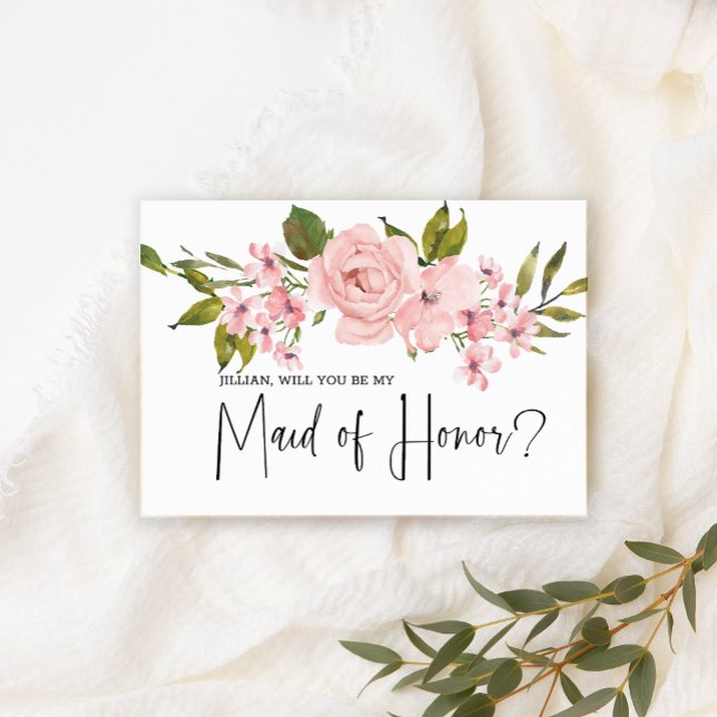 Carte Serez-vous ma femme d'honneur des roses roses blan (Créateur téléchargé)